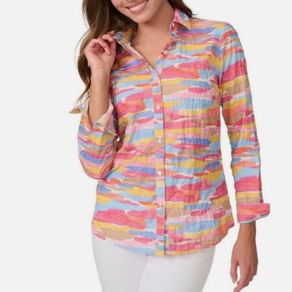 J. McLaughlin Paint Stroke Button Front Shirt Women’s Small Cotton Blouse